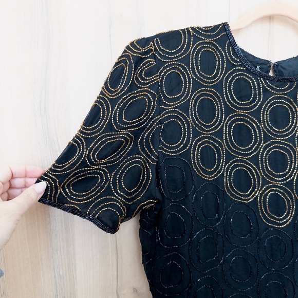 VTG JMC Womens Silk Beaded Dress Size 14 BlackArt Deco Cocktail Gatsby Glam - Picture 4 of 10